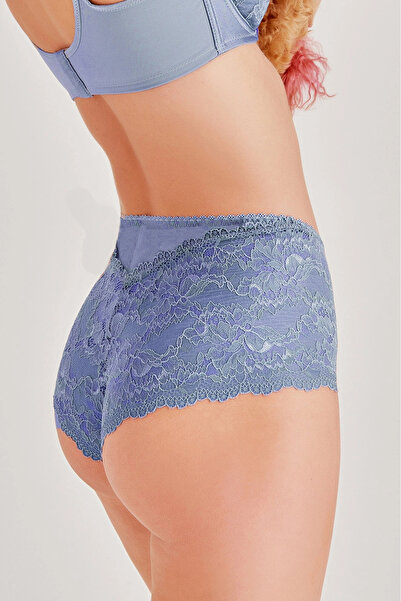 SOFT AURA Magıcform Jarse Kumaş Yüksel Bel Dantelli Külot Mavi 589