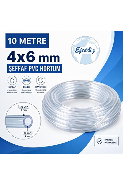 4x6 mm Şeffaf PVC Hortum (İç Çap: 4 mm Dış Çap: 6 mm) - 10 metre