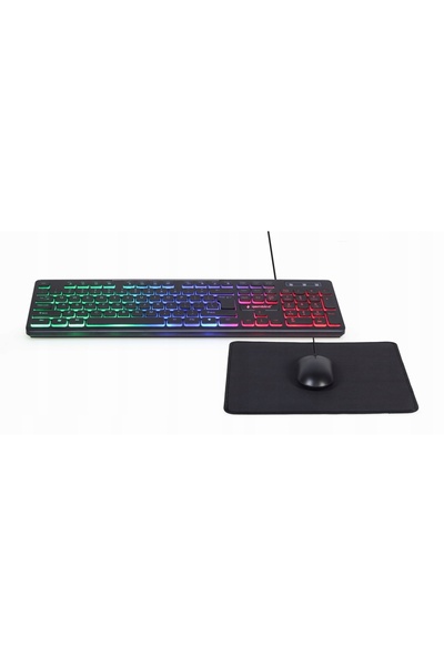 Gembird Set tastatură multimedia 3 în 1 cu iluminare RGB, cu mouse și mousepad
