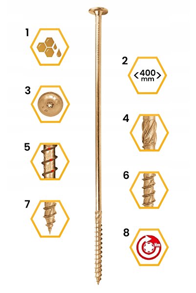 Wkret-Met ȘURUBURI DE TÂMPLĂRIE pentru lemn, cu cap TORX x50, 8x360