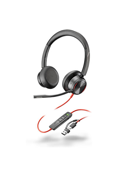 Poly Blackwire 8225 Căști stereo USB-C cu microfon + Adaptor U