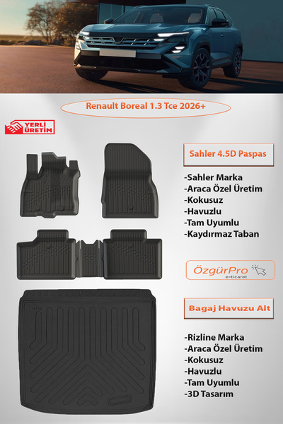 Sahler Renault Boreal 1.3 Tce 2026 ve Sonrası 4.5D Havuzlu Paspas 3D Rizline ...