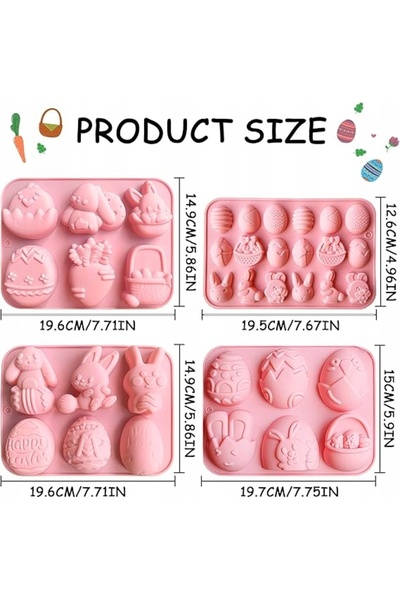 Prezent FORME DE SILICON DE PAȘTE, 4 BUCĂȚI, FORME PENTRU OUĂ ȘI IEPURAȘI, PE...