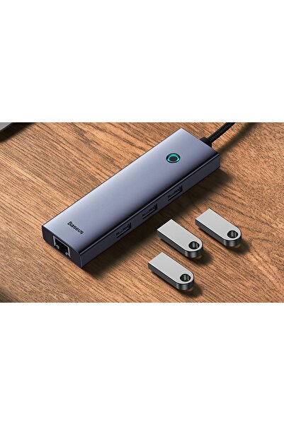 Baseus ULTRAJOY Hub USB-C 4-în-1 3 x USB-A 3.0 + RJ45 - Gri