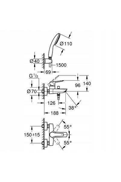 Grohe Baterie de duș WANNOWA cu set de duș cromat 25283002