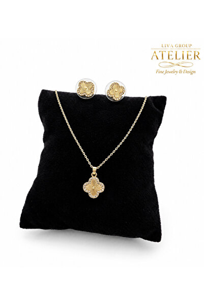 Liva Group Atelier Premium 14K Altın Kaplama Kolye & Küpe Seti 2 li Kadın Set...