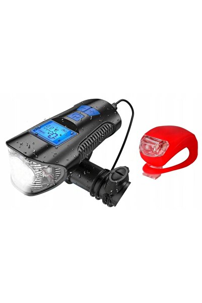 NO BRAND LAMPĂ FRONTALĂ DE BICICLETĂ USB LED CU CONTOR 3 ÎN 1