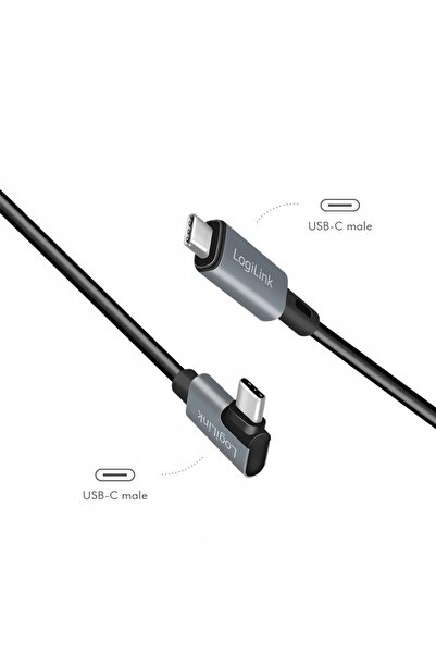 LogiLink Cablu USB-C negru cu unghi drept de 2m pentru transfer de energie și...
