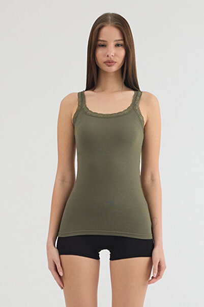 SOFT AURA Malabadi Women's Green Thick Strap Lace Micro Modal Ribbed Camisole...