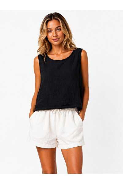 Ege Otantik Luna Müslin Crop Bluz – Siyah