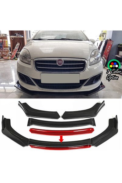 HasAkman Fiat Linea Kırmızı Renkli Şeritli Dilli Ön Lip 4 Prç Parlak Siyah AB...