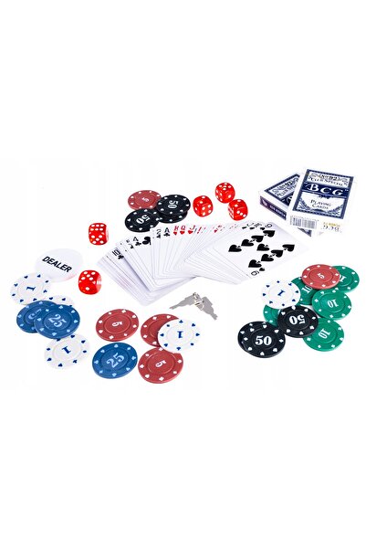 NO BRAND Set de poker Texas 300 jetoane 2 pachete de cărți 5 zaruri Cutie