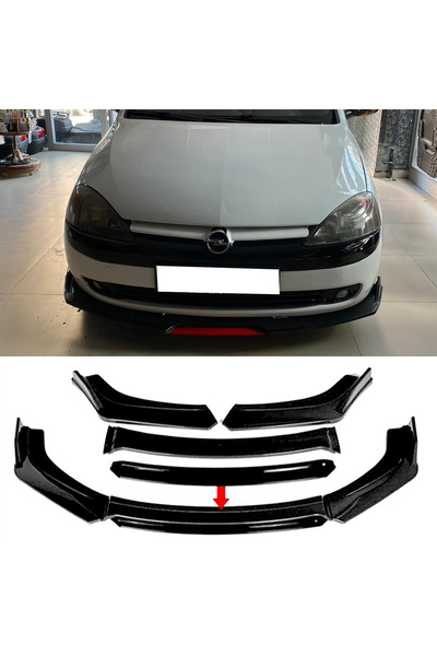 HasAkman Opel Corsa C Siyah Renkli Şeritli Dilli Ön Lip 4 Prç Parlak Siyah ABS