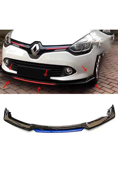 HasAkman Renault Clio 4 Mk4 Mavi Renkli Şeritli Dilli Ön Lip 4 Prç Parlak Siy...