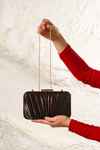 ROZA CANTA Women's Brown Satin Pleated Evening Dress Wedding Bag