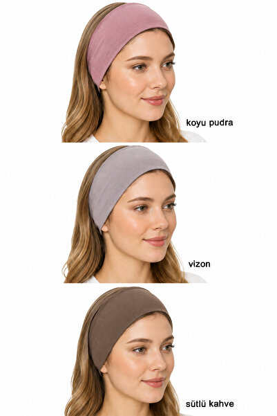 3'lü Silikonlu Kaymaz Bandana Seti - Sütlü Kahve, Vizon, Koyu Pudra | Viskon Likralı Hazır Bandana | Kadın Saç Bandı & Tesettür İç Bone