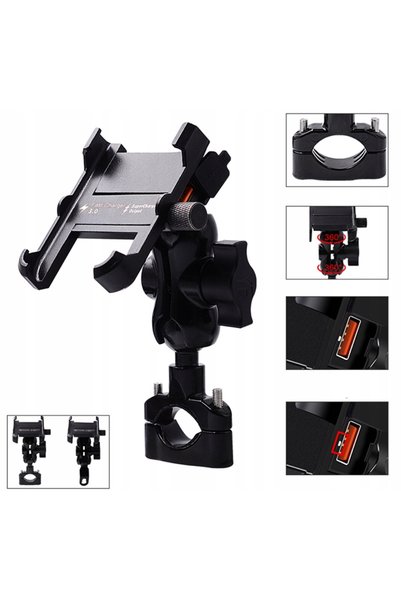 DKM Suport telefon motocicletă, montare cu șurub, încărcător 36W QC 3.0 USB-C PD