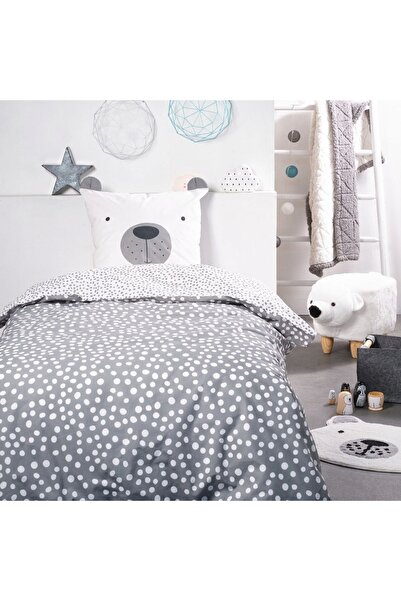 Today Lenjerie de pat din bumbac pentru copii, gri alb cu urs polar, 200 x 14...