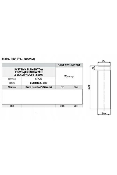 NO BRAND Țeavă de evacuare coș de fum din oțel, 200 mm, 0,5 m, 2 mm, km002
