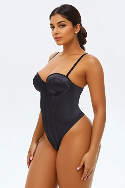 TaliedeViespe Corset Body Modelator Tanga Cu Sutien Incorporat din Satin Luxo...
