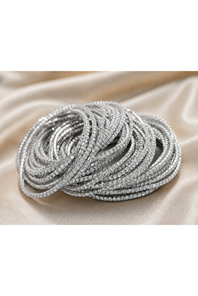 CAXBERN Zircon Stone Elastic Waterway Sparkling Shiny Thin Bracelet 1 Piece