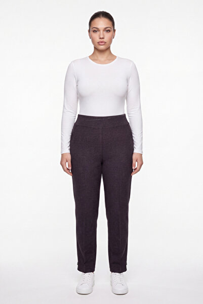 EXİTLİNE Women's Burgundy Winter High-Waisted Trousers with Stone Detail on t...