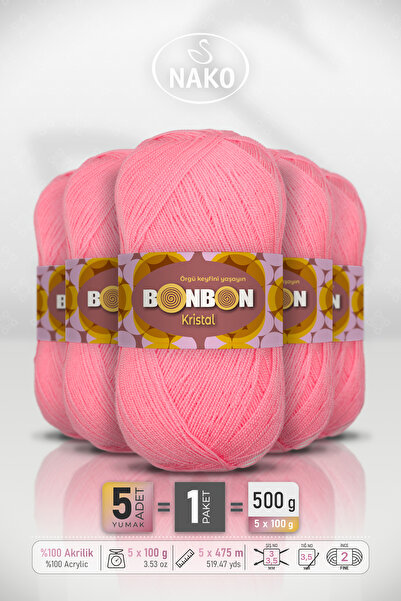 BONBON Crystal - Rose Pink (98239) - 5-Pack X 100Gr/475M - Fine Yarn Hand Kni...