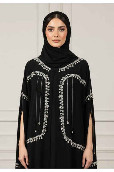 Nukhbaa Beaded Cape Abaya |Crepe Fabric