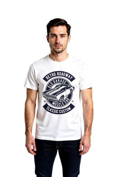 PayBuy Men's Classic Muscle Car Printed Short Sleeve T-Shirt Retro Garage Pat...