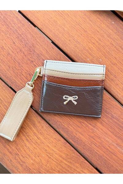JASECO Nude Brown Shades Slim Women's Card Holder with Bow Accessory and Strap