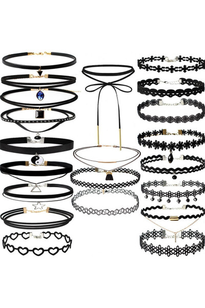 VeeShop Set 21 coliere choker, catifea, dantela, tattoo choker, canaf