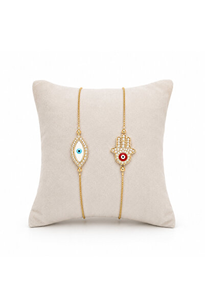 BELLA CİAO Gold-Tone Evil Eye & Hamsa Crystal Chain Bracelet Set