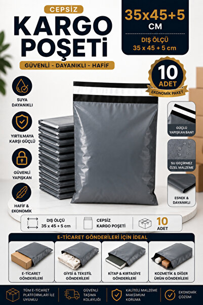 Monrize Concept 10'lu Kargo Poşeti 35x45+5 cm Cepsiz Gri | Güçlü Yapışkan Ban...