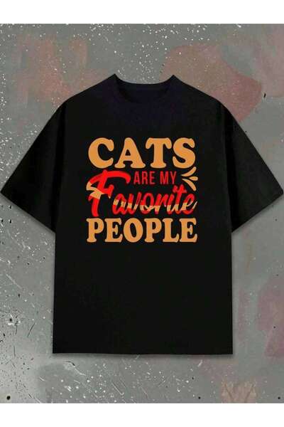NOURAM Cats Are My Favorite. Men's Crew Neck-Shirt, Black Top, Elegant Summer...