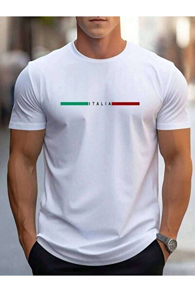 NOURAM قميص رجالي بتصميم إيطالي مخطط باللونين الأخضر والأحمر مع طباعة ITALIA،...