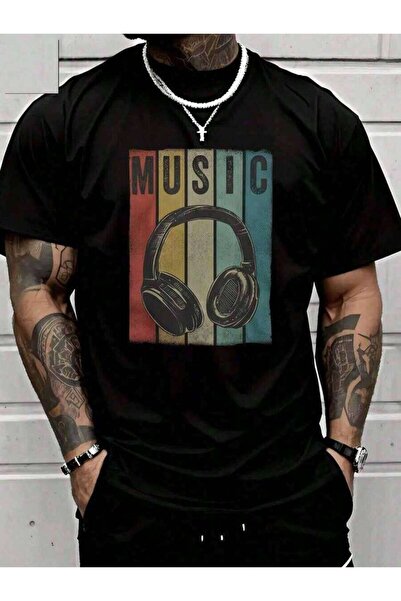 21JNRY 1pc Man' S Salt Lime Shot Print Black TShirt, Crew Neck, Casual Cotton...