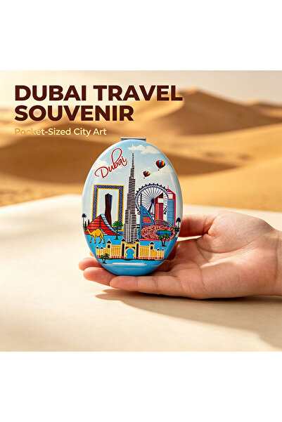 ARIANA Dubai Souvenir Folding Pocket Mirror, printed with Burj Khalifa & Palm...