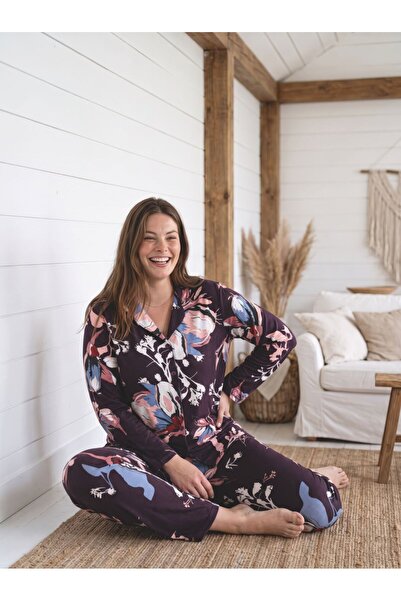 BALİS PİJAMA Women's Full Buttoned Combed Cotton Fabric Long Sleeve Pajama Se...