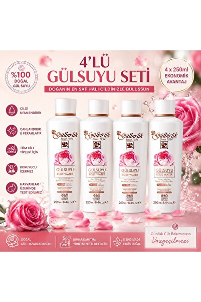 Rosense %100 Doğal Gül Suyu 250 ml 4'lü Avantaj Paketi 4x250 ml Yüz Toniği Gözenek Sıkılaştırıcı