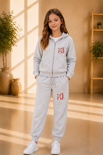 cm buseyiz Busekids Trend Printed Hooded Zippered Tracksuit Set