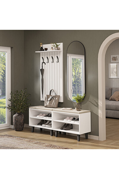 ROOMART Nord Vestiyer Takımı Lambri Askılıklı, Bench, Modüler, Oval Aynalı Po...