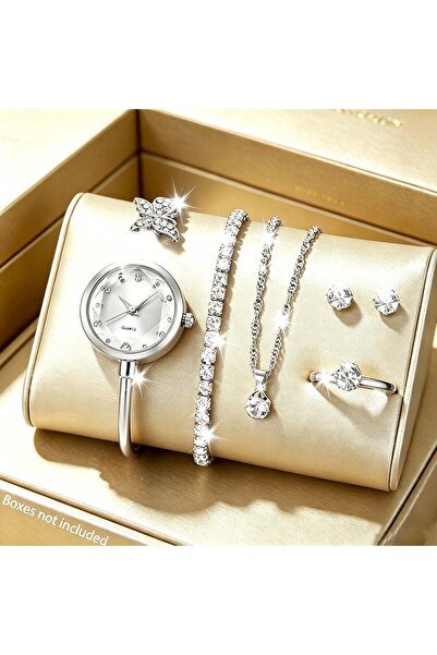 Choice1 Silver No Box 6pc Elegant Opening-cuff Bangle Women Watch Jewelry Set...