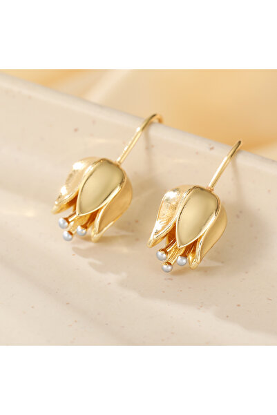 Choice Gold-color Retro Floral Earrings Chic Style Tulip Bud Drop Earrings Co...