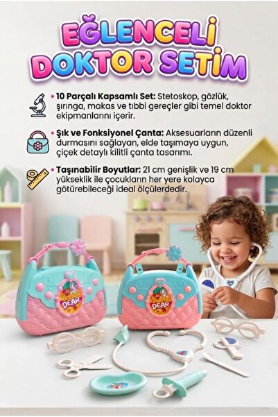 Tıfıl Toys Küçük Doktorlar! 10 Parça Doktor Alet ve Ekipmanlı Taşınabilir Şık...