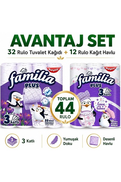 Familia Avantaj Set Plus Tuvalet Kağıdı 32 Li Rulo Sihirli Çiçekler + 12 Li R...