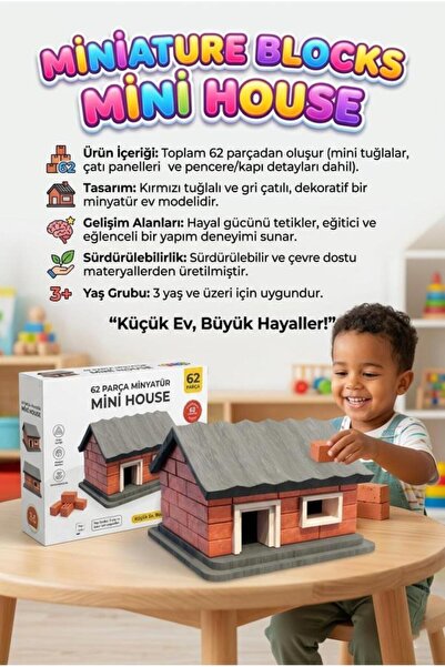 Tıfıl Toys İlk Mini Evim! 62 Parça Minyatür Tuğlalı Küçük Ev Tasarımlı Eğitic...