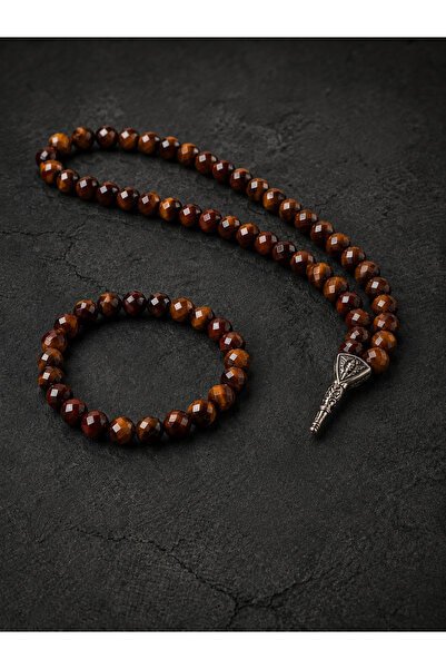 İyyaKee 8mm Octagonal Hawk's Eye Natural Stone Prayer Beads and Bracelet Set ...