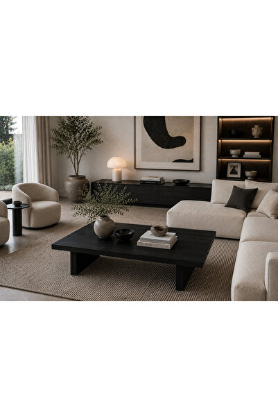 Trihome Tamamı Masif Ahşap Dikdörtgen Orta Sehpa 120x80x40 cm Modern El İşçil...