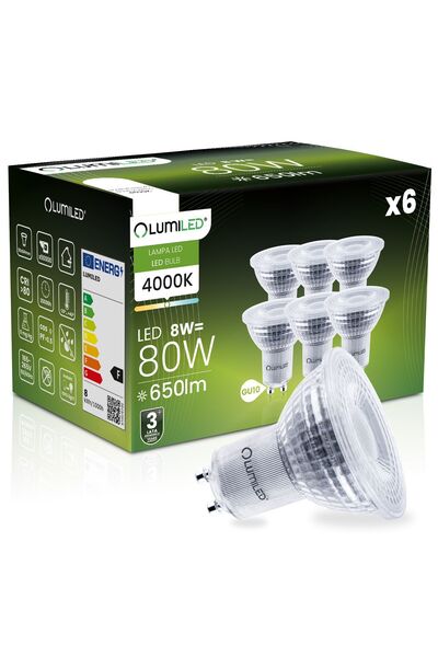 Lumiled 6x Bec LED GU10 Spot PAR16 8W = 80W 650lm 4000K Neutru 36 °   Reglabil