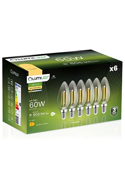 Lumiled 6x Bec LED E14 tip lumânare B35 7W = 60W 806lm 3000K Cald 360 °   FIL...